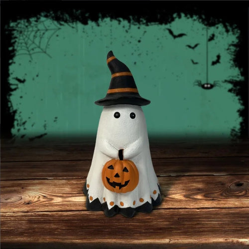 Halloween Ghost Pumpkin Resin Decoration — Festive Seasonal Sculpture