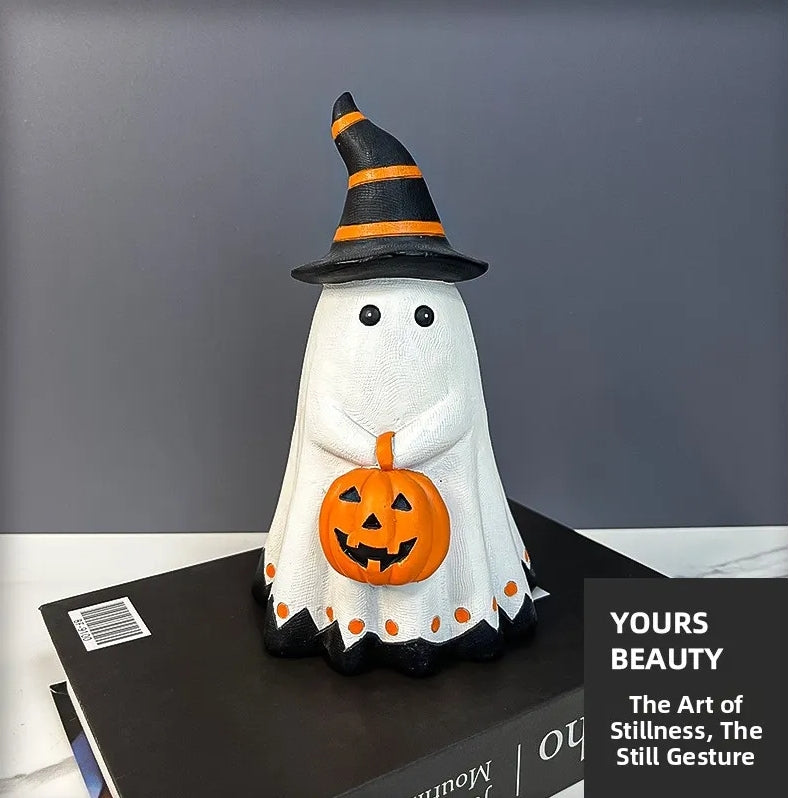 Halloween Ghost Pumpkin Resin Decoration — Festive Seasonal Sculpture